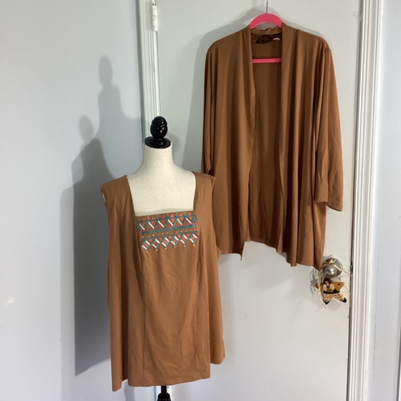 NWT VTG BOB MACKIE WEARABLE ART SOUTHWESTERN CARAMEL EMBROIDERY CARDIGAN & TANK - Picture 8 of 10